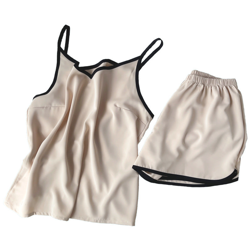 French Style Women's Summer Padded Strap Vest Shorts Pajamas