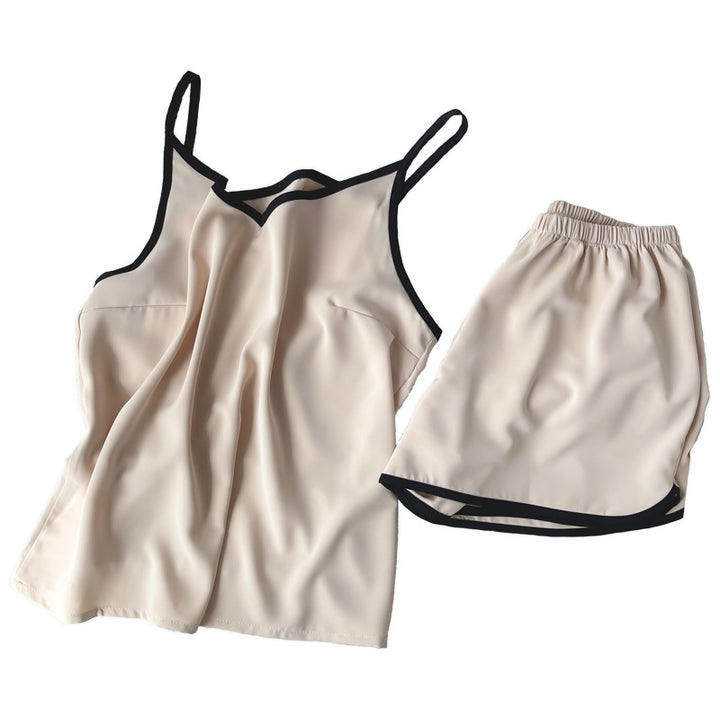 French Style Women's Summer Padded Strap Vest Shorts Pajamas