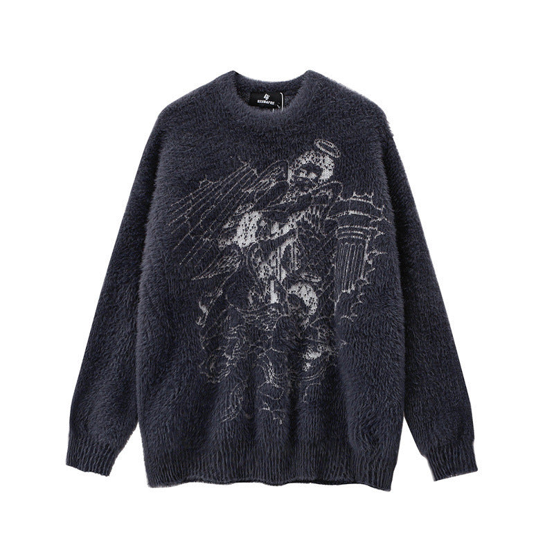 Premium Cashmere Pullover - Medium Thickness in Dark Gray & Apricot