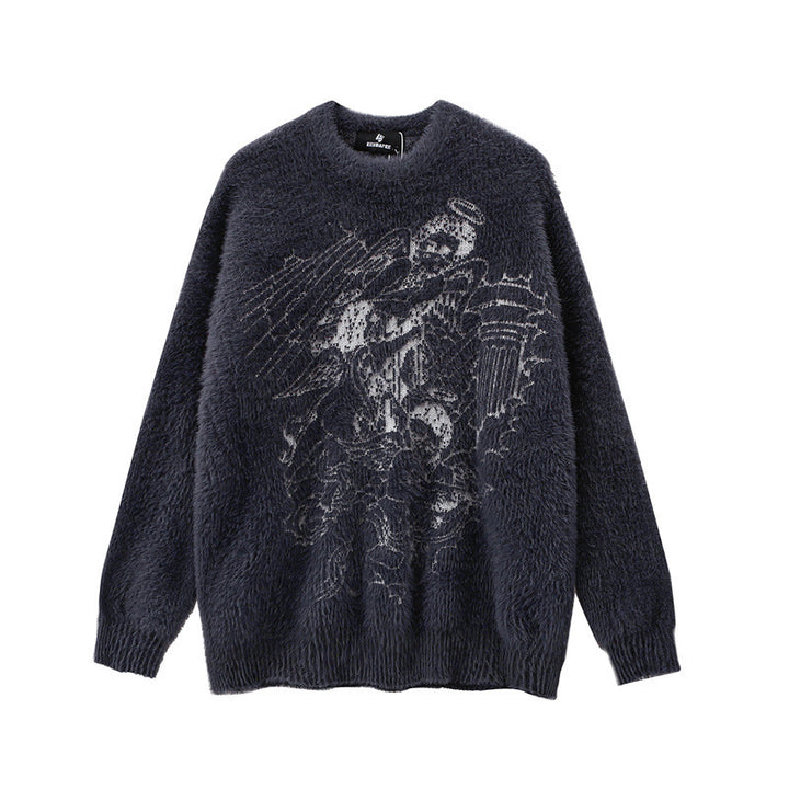 Premium Cashmere Pullover - Medium Thickness in Dark Gray & Apricot