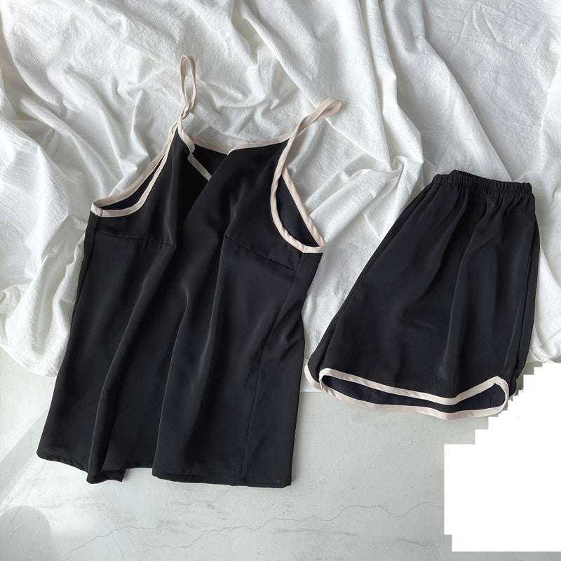 French Style Women's Summer Padded Strap Vest Shorts Pajamas