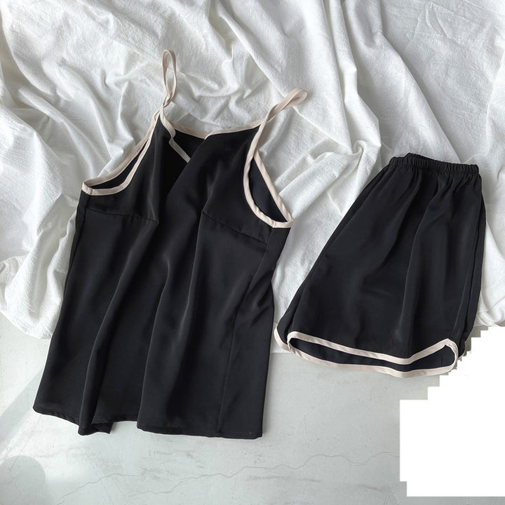 French Style Women's Summer Padded Strap Vest Shorts Pajamas