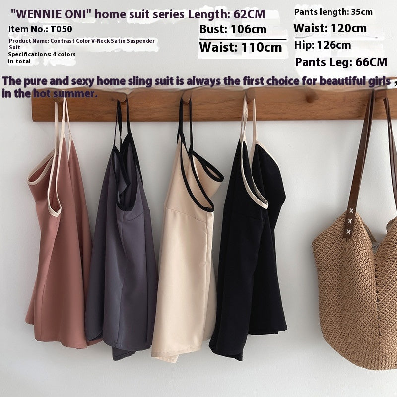 French Style Women's Summer Padded Strap Vest Shorts Pajamas