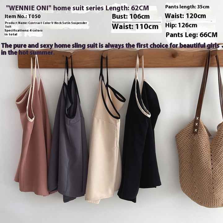 French Style Women's Summer Padded Strap Vest Shorts Pajamas
