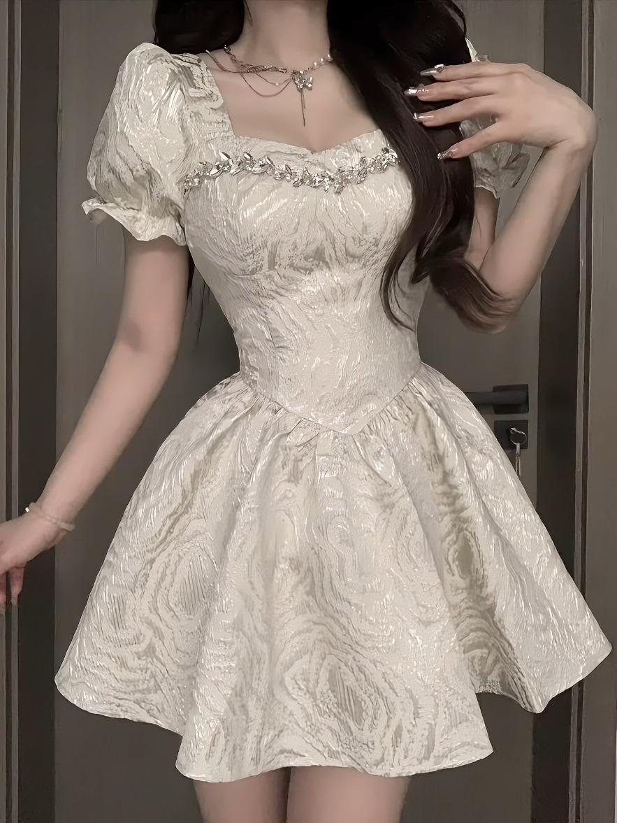 Summer Bubble Sleeve Princess Dress Fitted Waist Bubble Dress