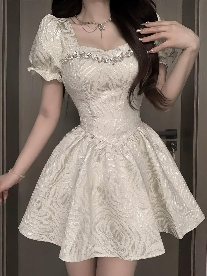 Summer Bubble Sleeve Princess Dress Fitted Waist Bubble Dress