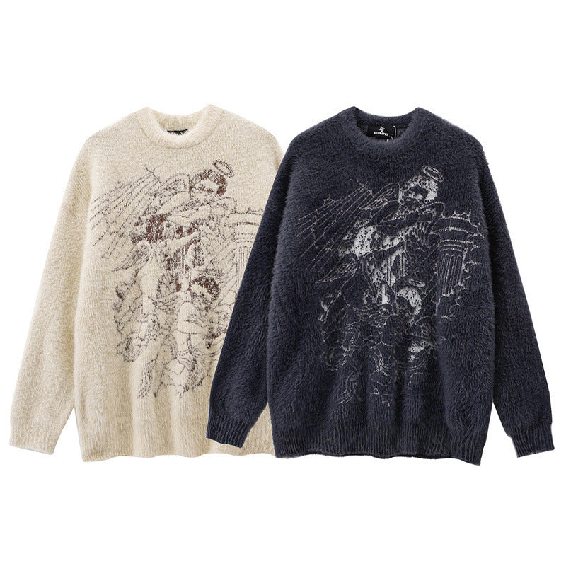 Premium Cashmere Pullover - Medium Thickness in Dark Gray & Apricot