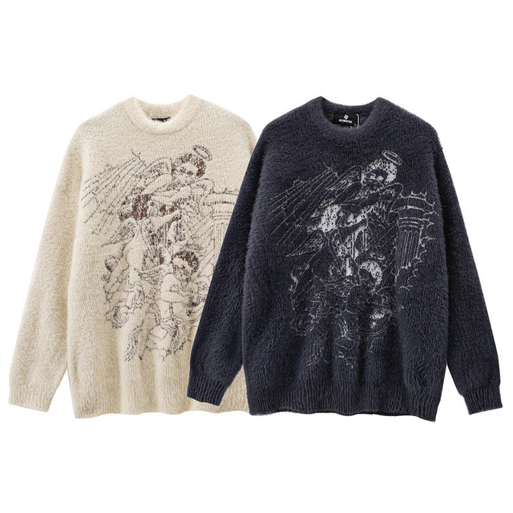 Premium Cashmere Pullover - Medium Thickness in Dark Gray & Apricot