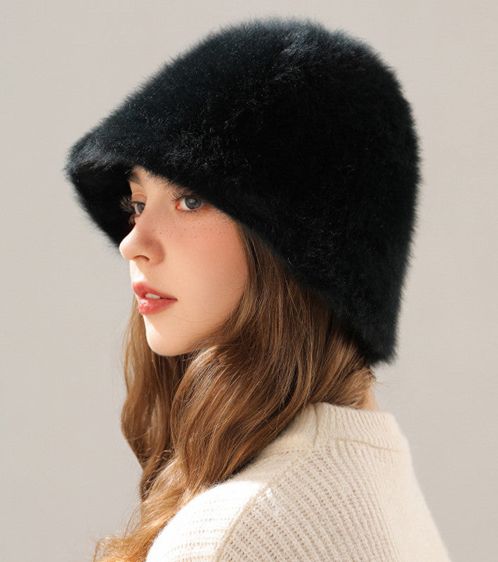 Rabbit Fur Blend Fisherman Hat – Warm, Trendy, and Stylish | Milky White, Black, Khaki, Smoky Gray, M & L Sizes