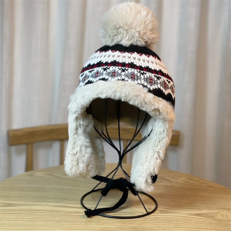 Japanese Ethnic Style Jacquard Knitted Fleece-lined Hat