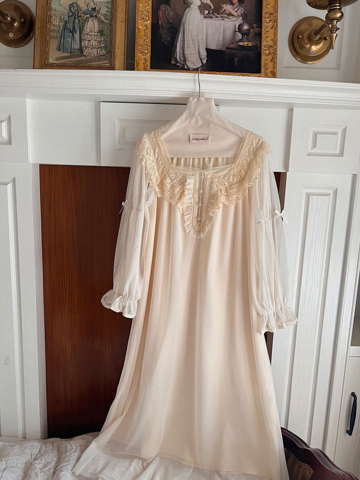 New French Beautiful Nightdress Spring And Summer Retro Court