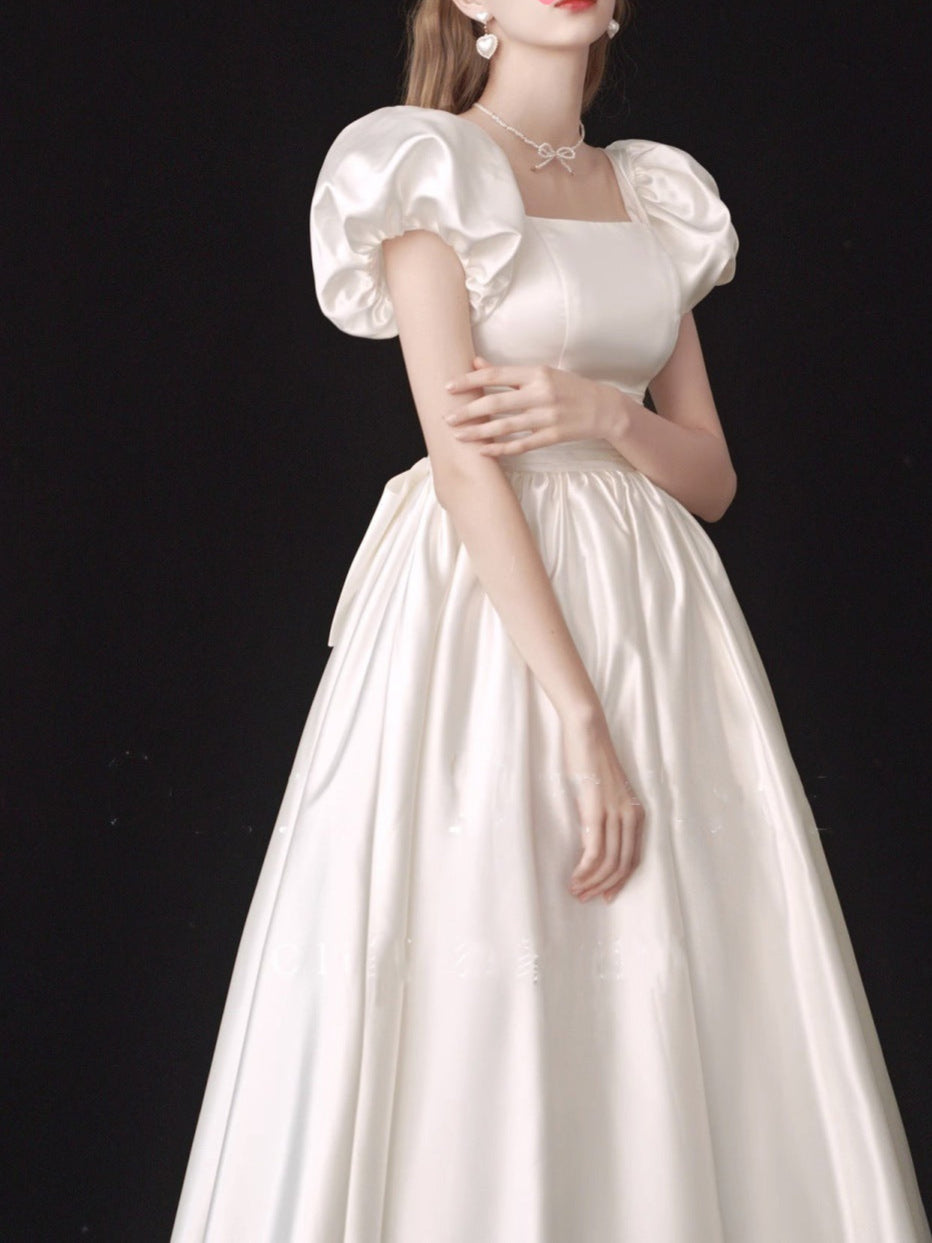 French Light Wedding Dress Satin Vintage Trip Shoot Bridal Gown Dress