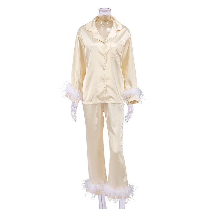 European And American Fashion Ostrich Hair Long-sleeved Trousers Suit