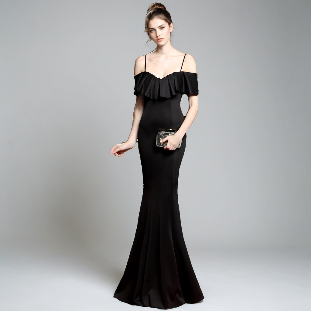 Off-Shoulder Slim Fit Fishtail Midi Dress – Elegant Cotton Party Dress for Women-SH-DR-0125
