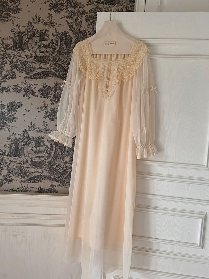 New French Beautiful Nightdress Spring And Summer Retro Court