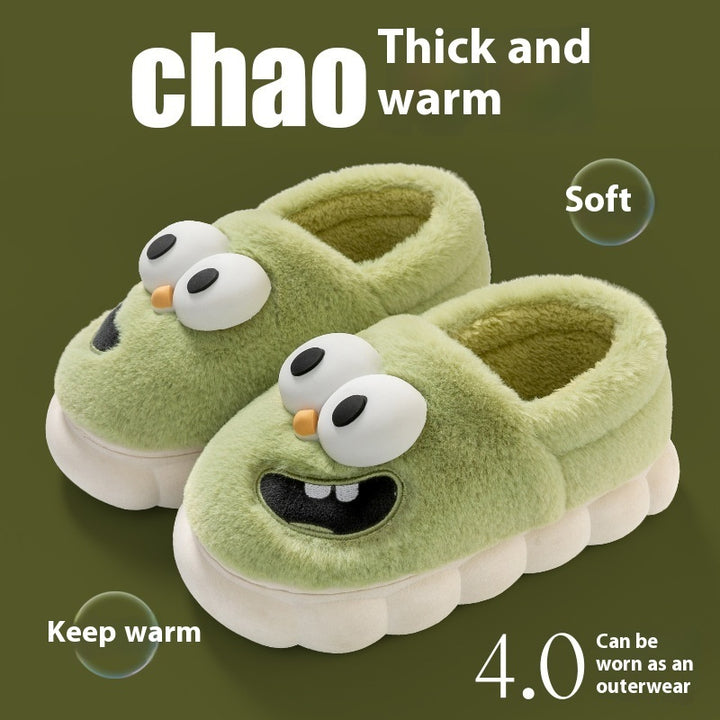 Big Eye Dog Cotton Slippers – Warm & Non-Slip Cartoon Flip Flops for Women