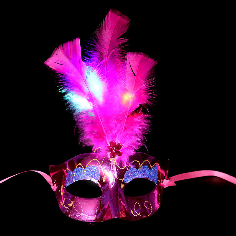 Halloween Glowing Fluff Fiber Led Feather Mask
