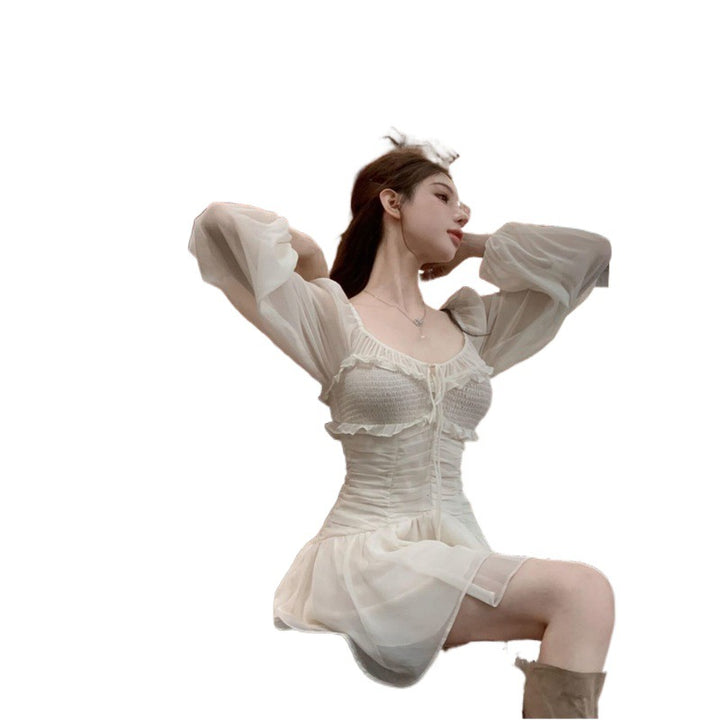 New French Style Tight Waist Bubble Sleeve Pure Desire Ballet Style Short Skirt