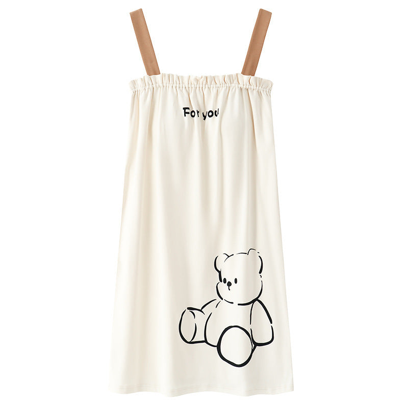 Summer Thin Cotton Homewear Cartoon Young Girl Mid-length Nightdress