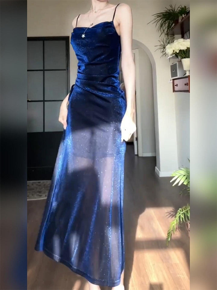 Bright Silk Blue Suspenders Bright Silk Sling Dress Women