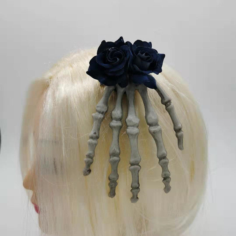 Punk Dark Medium Hand Bone Rose Head Buckle Hoop