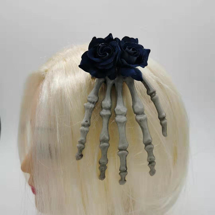 Punk Dark Medium Hand Bone Rose Head Buckle Hoop