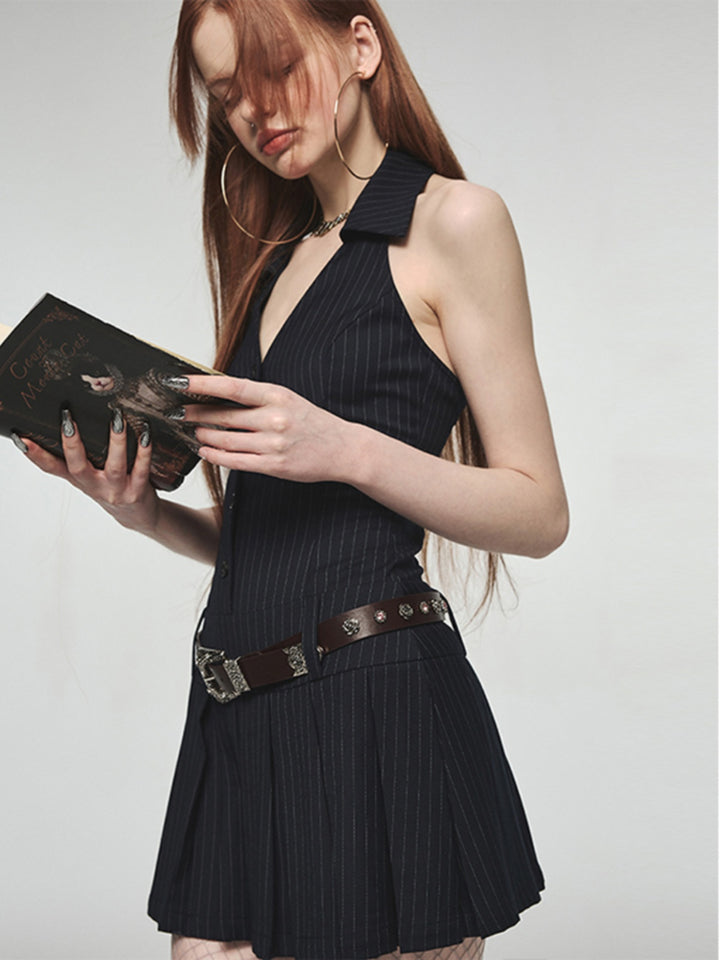 French Kikyo Hanging Neck Off Shoulder Spicy Girl Dress - JOcaste