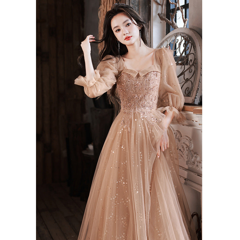 Evening Dress Host Banquet Maid Of Honor Long Sleeves - JOcaste