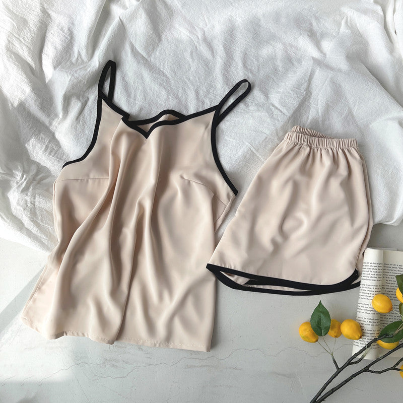 French Style Women's Summer Padded Strap Vest Shorts Pajamas