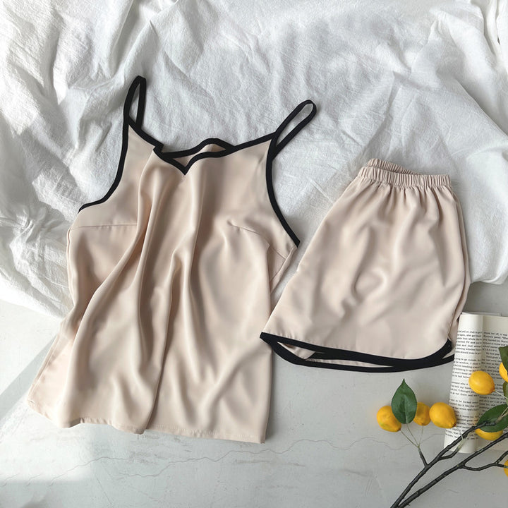 French Style Women's Summer Padded Strap Vest Shorts Pajamas