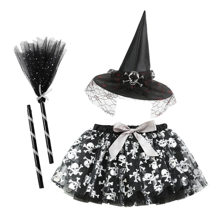 Halloween Printed Mesh Pumpkin Skirt For Girls