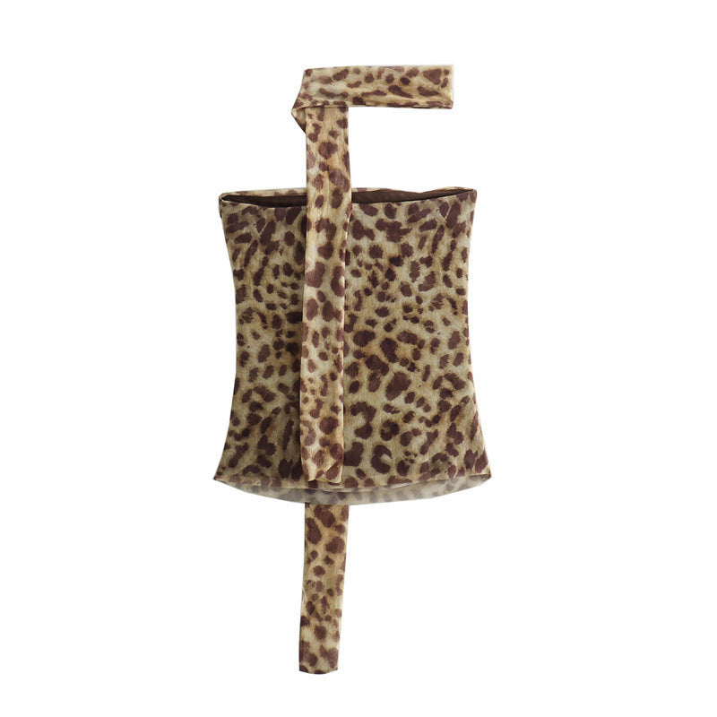 Summer Animal Print Halter Tube Top And Skirt Suit