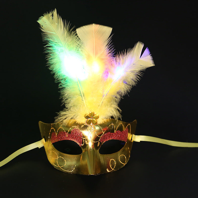 Halloween Glowing Fluff Fiber Led Feather Mask