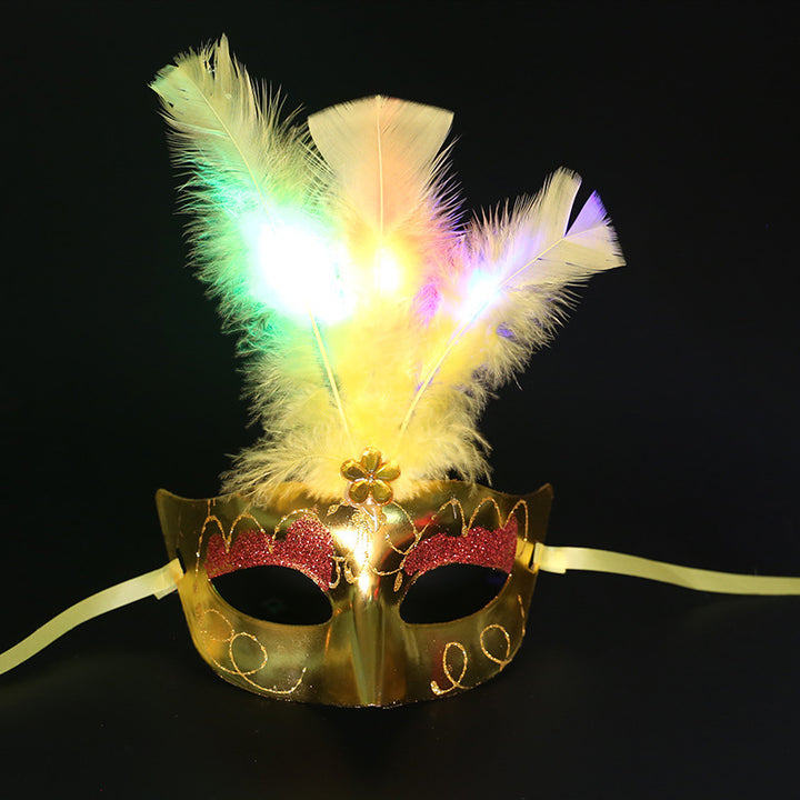 Halloween Glowing Fluff Fiber Led Feather Mask