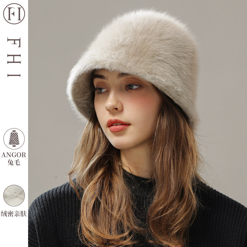 Rabbit Fur Blend Fisherman Hat – Warm, Trendy, and Stylish | Milky White, Black, Khaki, Smoky Gray, M & L Sizes