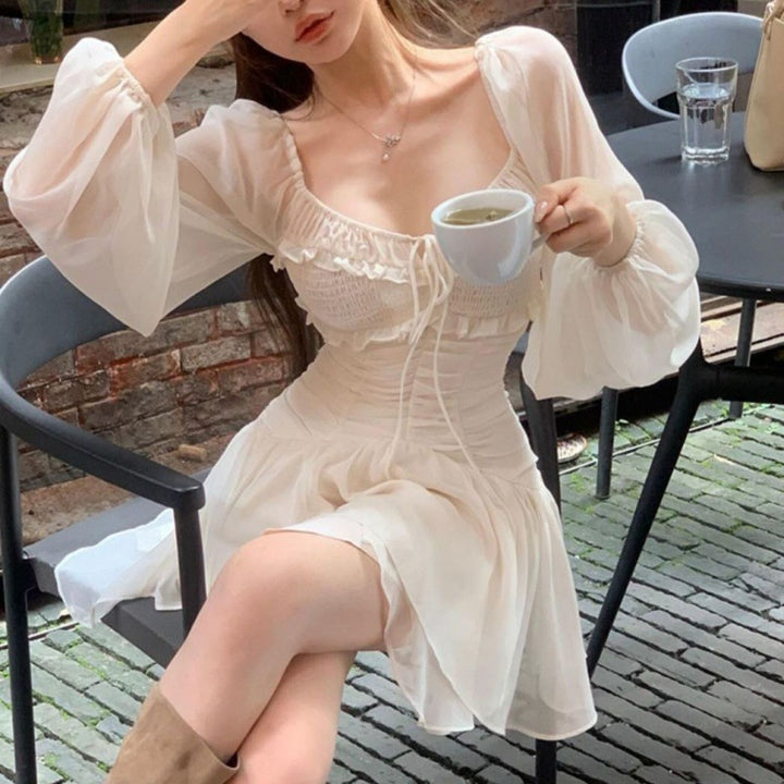 New French Style Tight Waist Bubble Sleeve Pure Desire Ballet Style Short Skirt