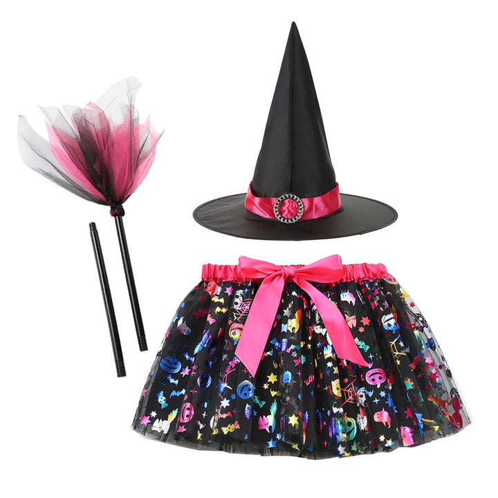 Halloween Printed Mesh Pumpkin Skirt For Girls