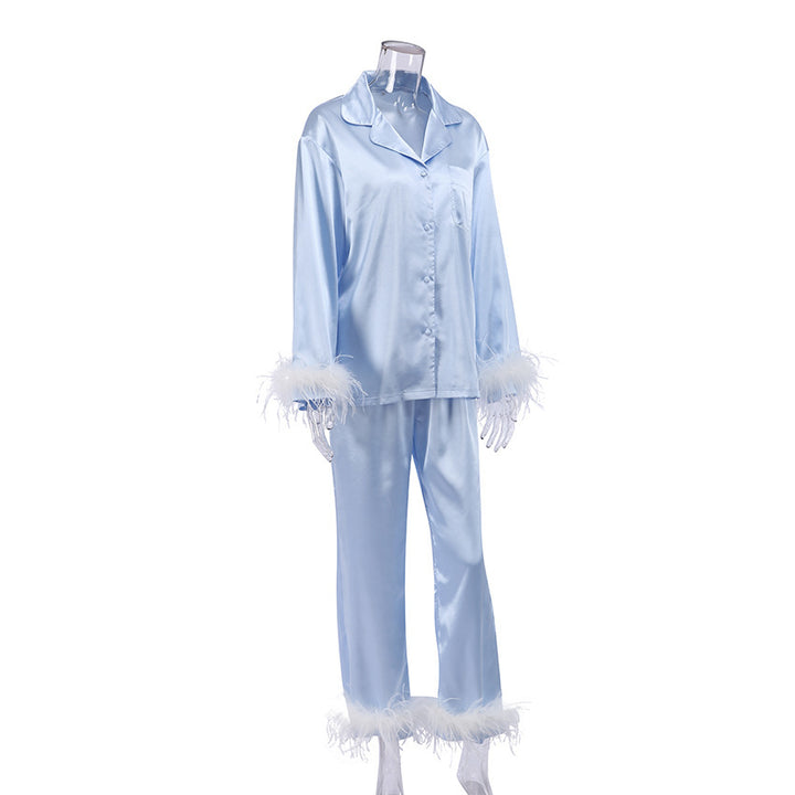 European And American Fashion Ostrich Hair Long-sleeved Trousers Suit