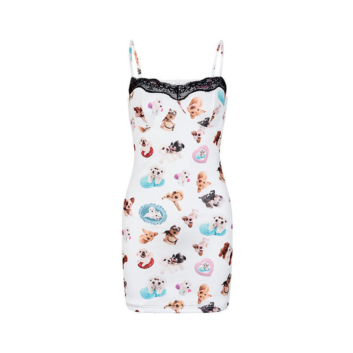 Puppy Visual Full Printed Sling Sheath Dress