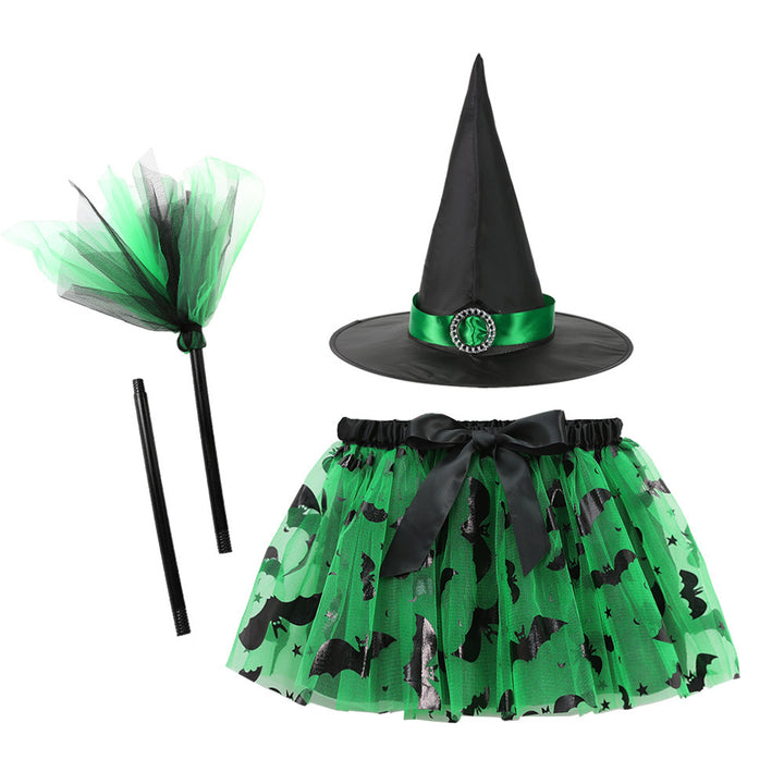 Halloween Printed Mesh Pumpkin Skirt For Girls