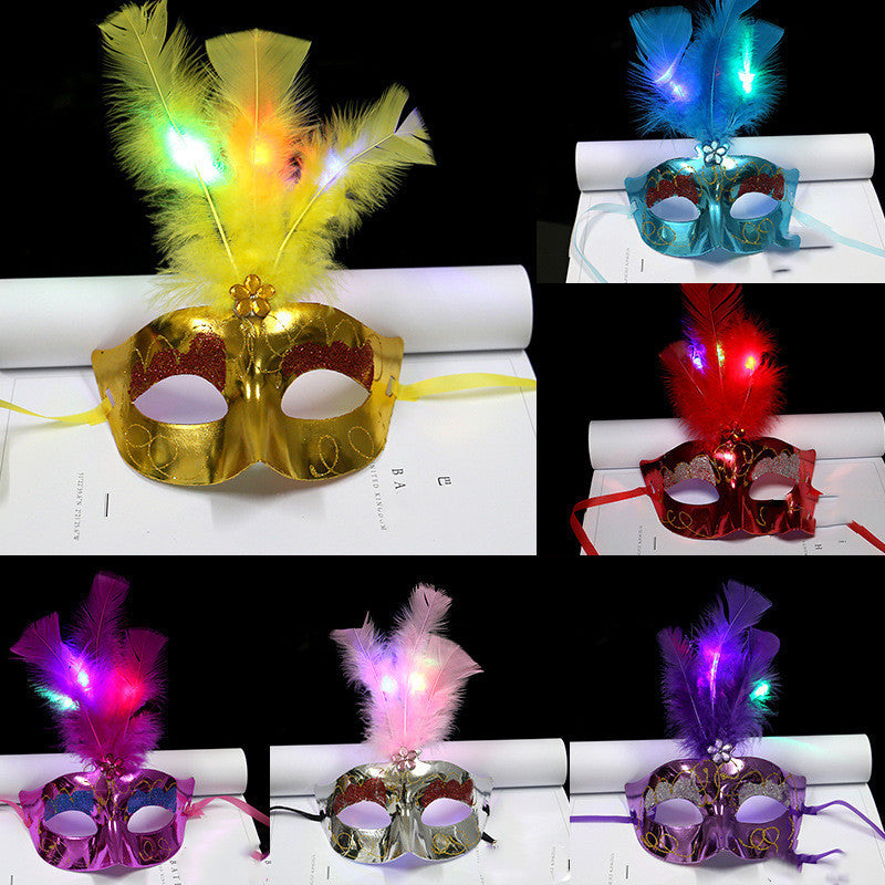 Halloween Glowing Fluff Fiber Led Feather Mask