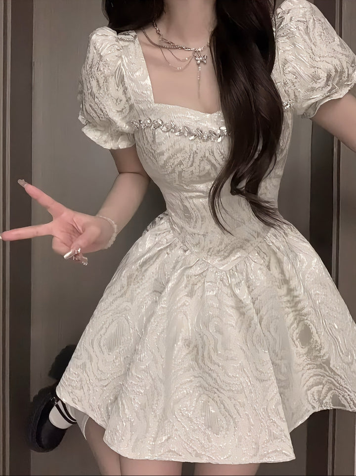 Summer Bubble Sleeve Princess Dress Fitted Waist Bubble Dress