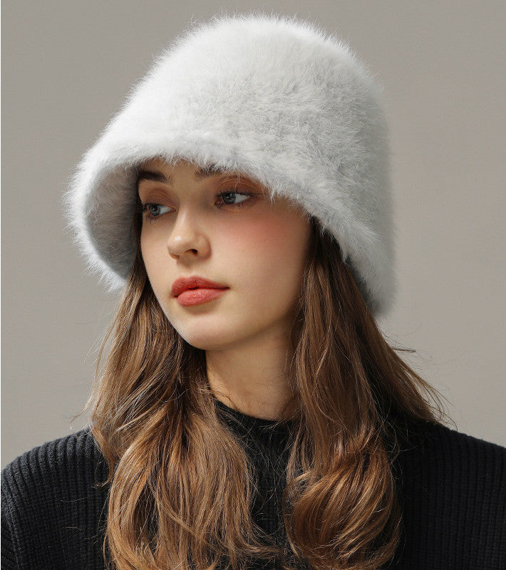 Rabbit Fur Blend Fisherman Hat – Warm, Trendy, and Stylish | Milky White, Black, Khaki, Smoky Gray, M & L Sizes