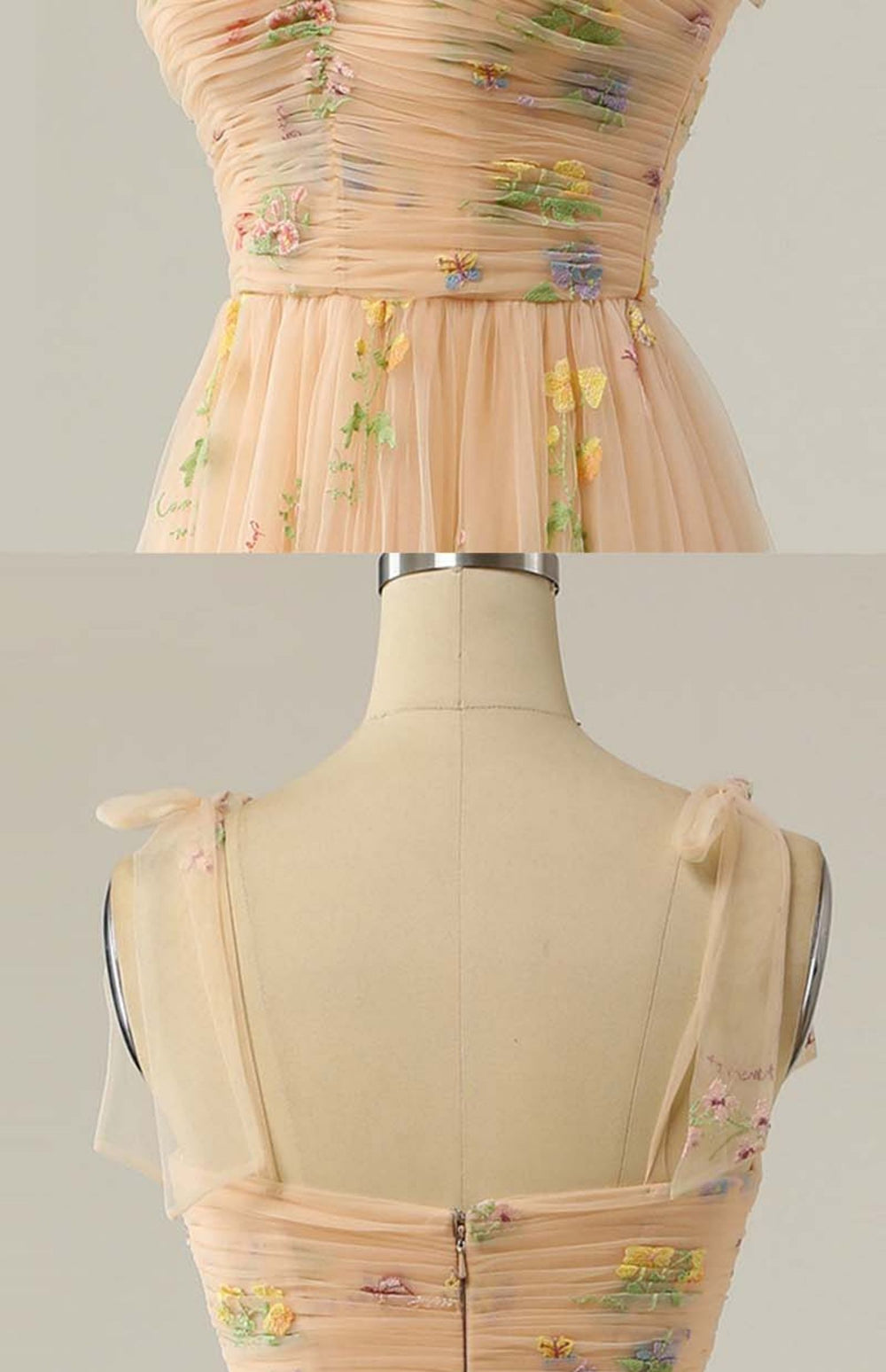 Long Niche Strap Embroidered Heavy Work Floral Dress - JOcaste