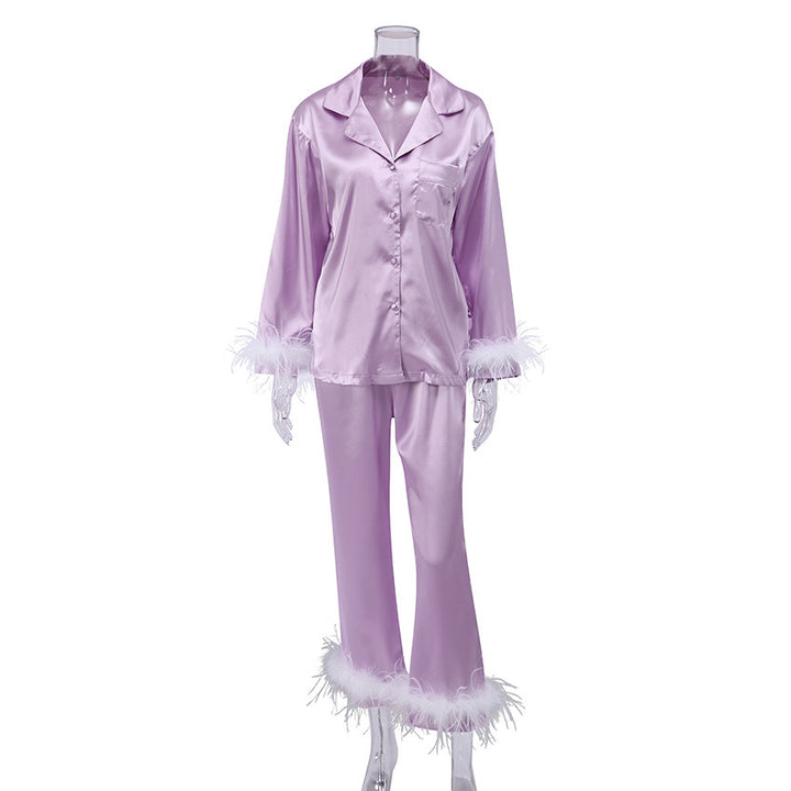 European And American Fashion Ostrich Hair Long-sleeved Trousers Suit