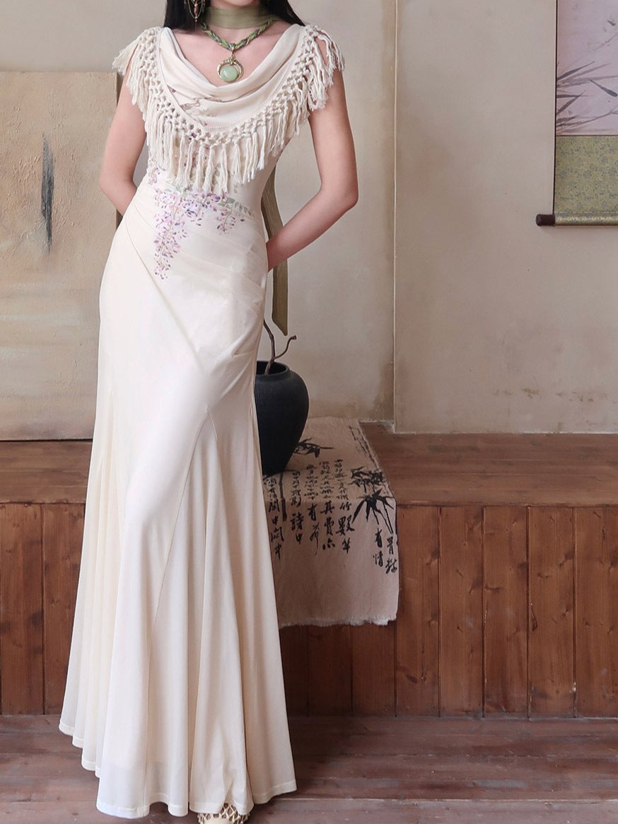 Tassel Round Neck Slim Bohemian Summer Fishtail Dress