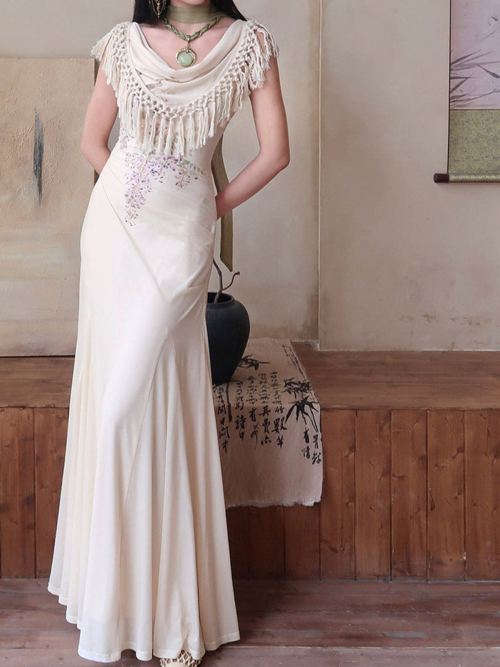 Tassel Round Neck Slim Bohemian Summer Fishtail Dress