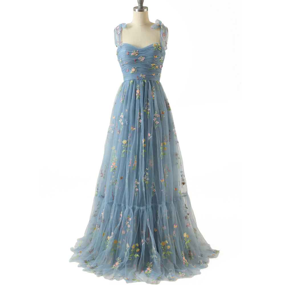 Small Tail Strap Floral Holiday Long Dress - JOcaste