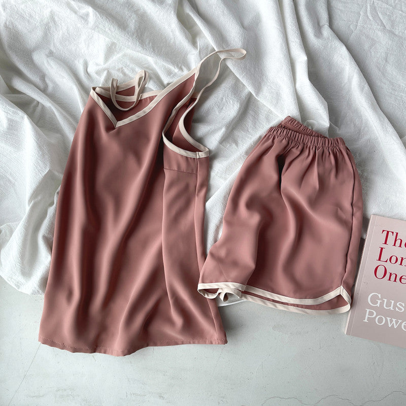 French Style Women's Summer Padded Strap Vest Shorts Pajamas