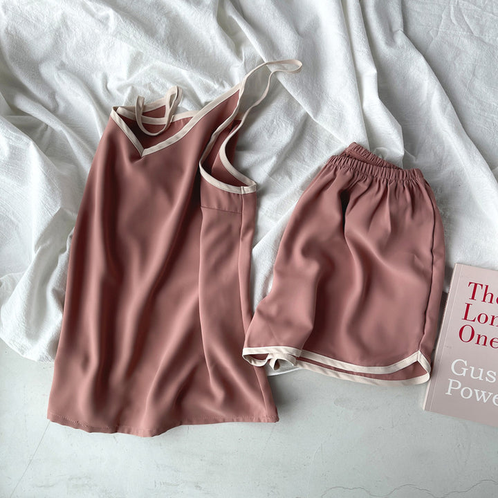 French Style Women's Summer Padded Strap Vest Shorts Pajamas